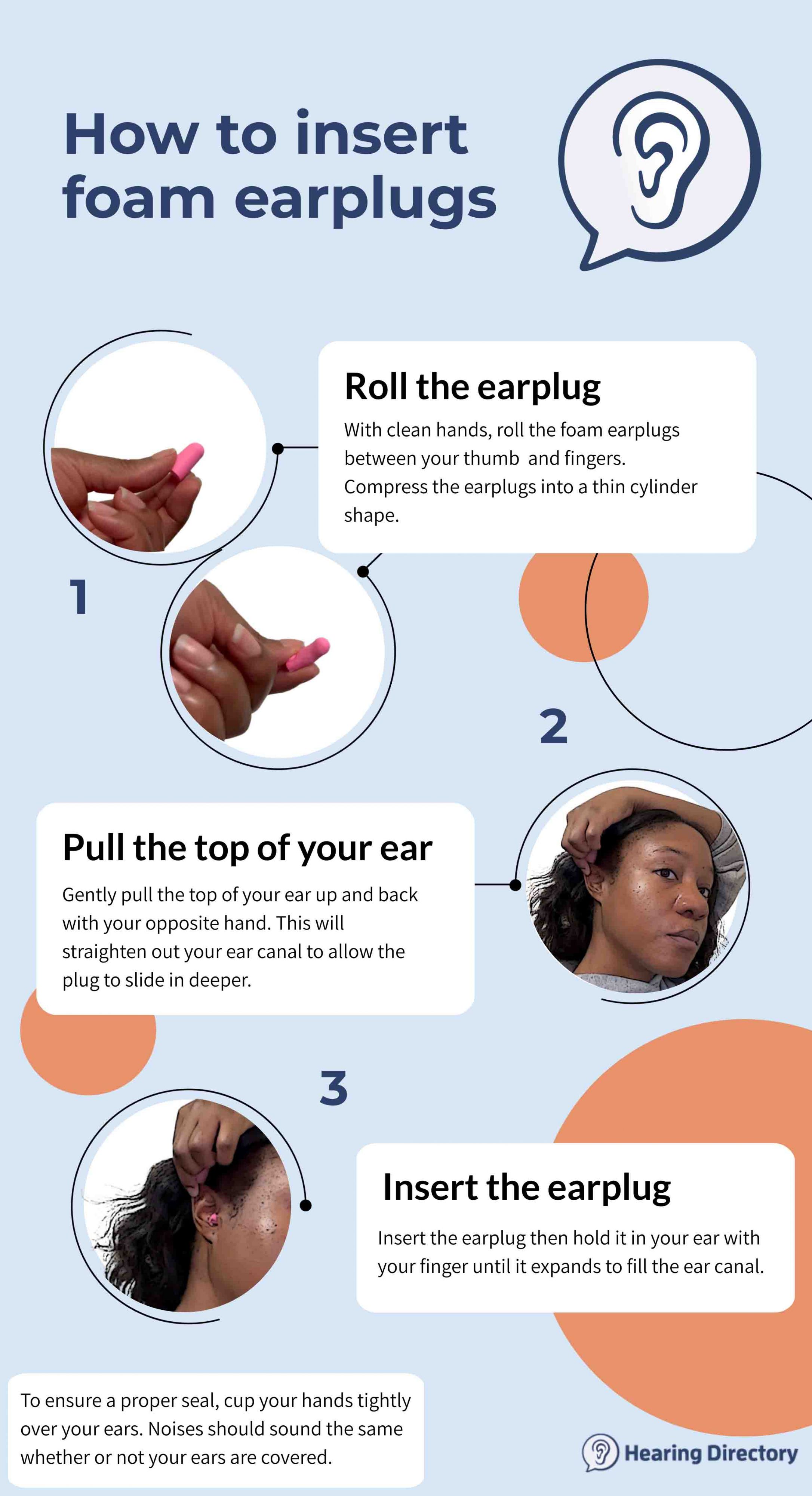 A three-step guide to inserting foam earplugs