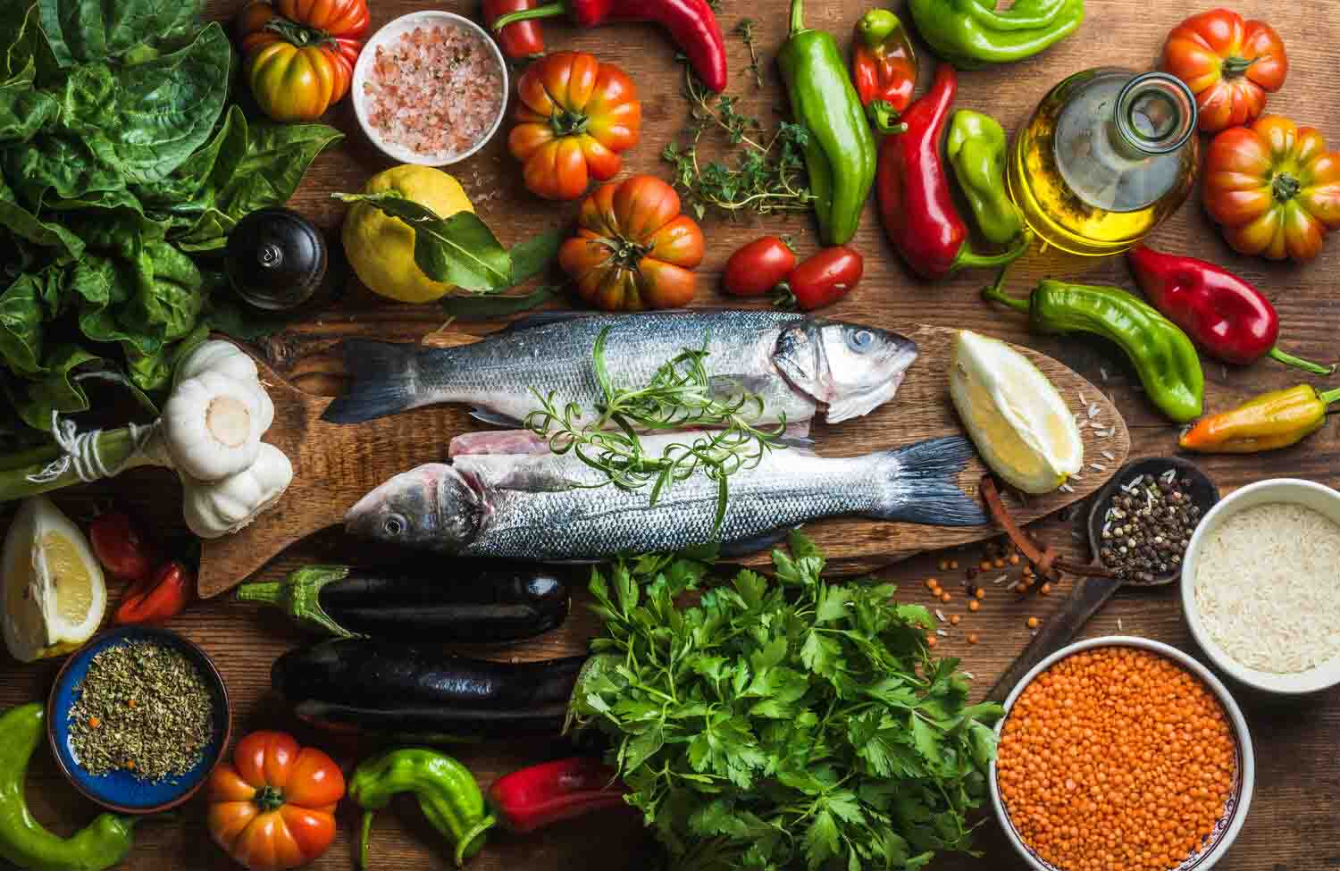 Foods part of a Mediterranean diet